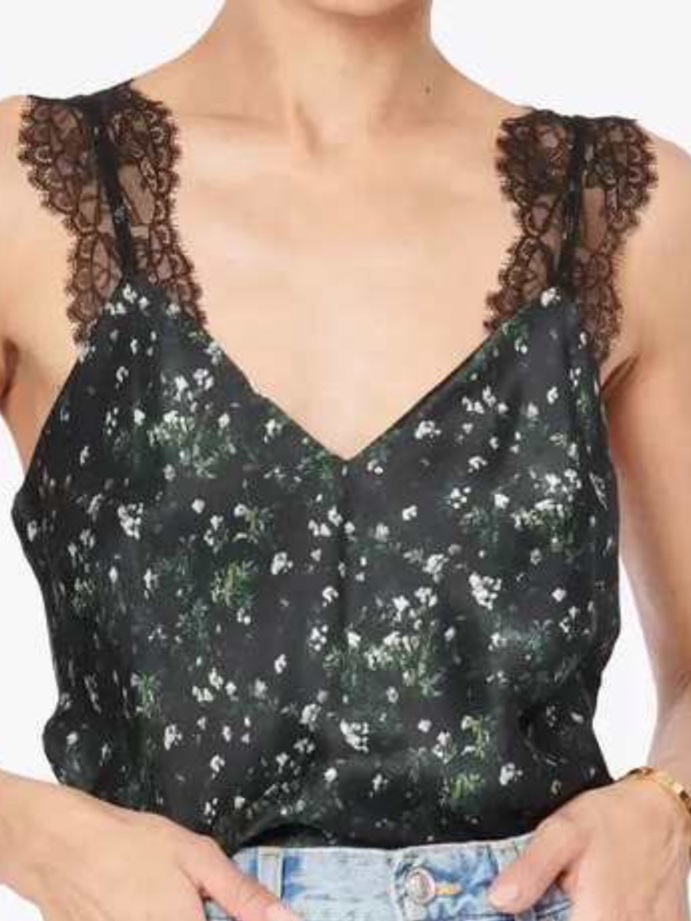 Cami NYC Black Floral Lace-Trim Slip Top